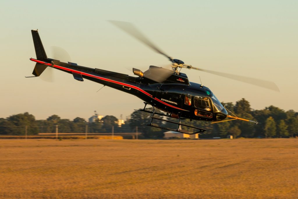 Figure 2: A fully instrumented Airbus Helicopters H125 being flight tested at Frasca Field